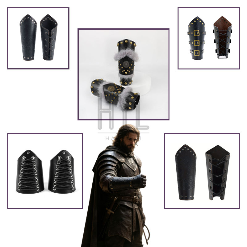 Cosplay Props - Mittelalterliche Steampunk-Retro-Mehrschicht-PU-Leder-Handschuhe mit Nieten, Halloween-LARP-Cosplay-Handrüstung, Kostümzubehör,