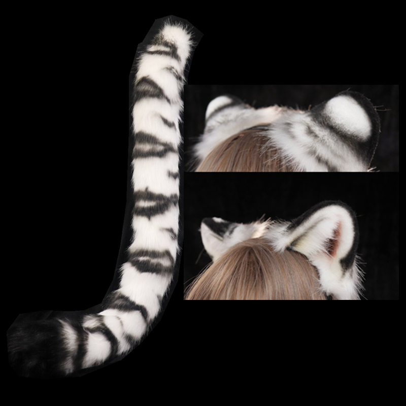 Cosplay Prop Works - Neue handgefertigte Tigerohren-Haarreif mit Schwanz, Tierkostüm-Zubehör